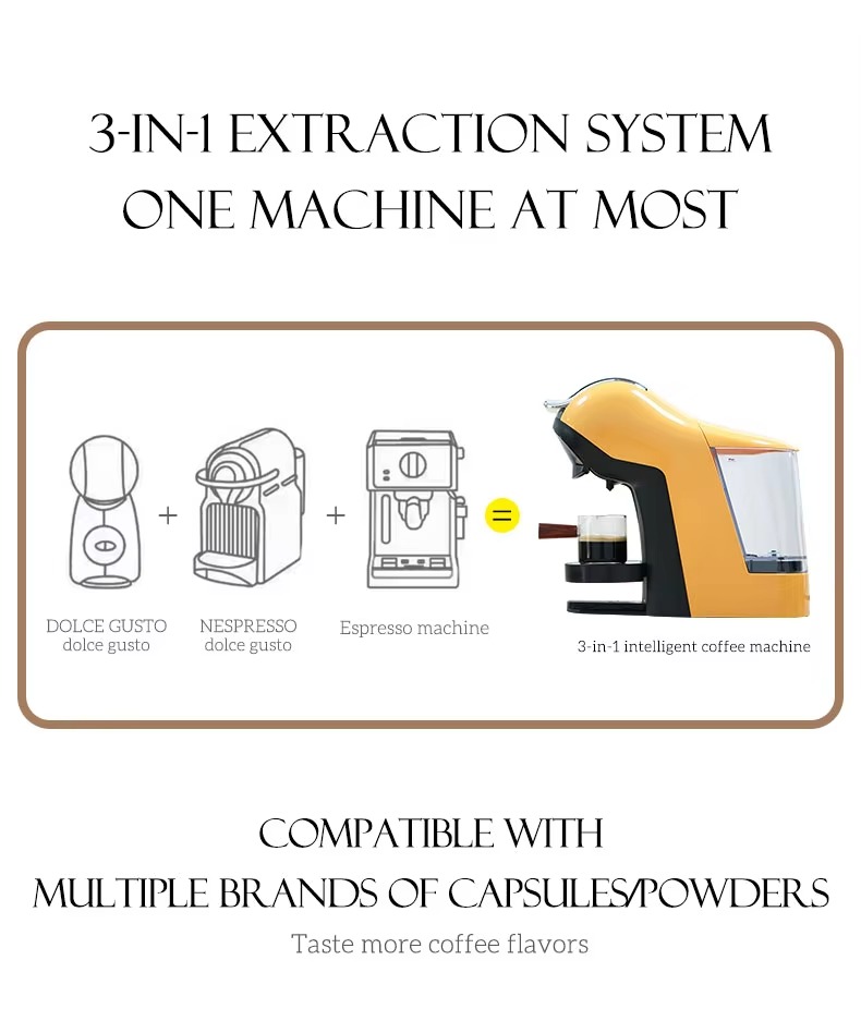 Sleek Espresso Coffee Machine Multi-Compatible Capsule Coffee Machine Works with Ns Dolce Gusto 19 Bar Pressure