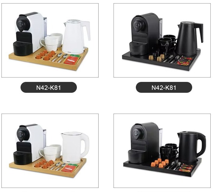 Home Appliance Hotel Amenities Bars Automatic Capsule Coffee Machine Maker Set with Electric Kettle and Cup Tray