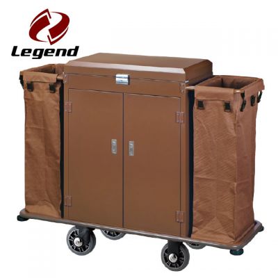 2 durable bags stainless steel housekeeping trolley,Hotel Restaurant Supply,Housekeeping Carts & Hospitality Carts,Housekeeping Maid,Powered Housekeeping Cart