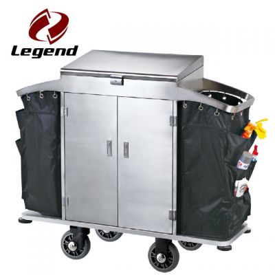 2 durable bags stainless steel housekeeping trolley,Equipment Housekeeping Carts,Hotel Restaurant Supply,Housekeeping Carts & Hospitality Carts,Janitorial & Cleaning Carts